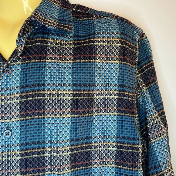 Tasso Elba Men's Woven Cotton Plaid Dress Shirt - Size Large - Picture 2 of 4